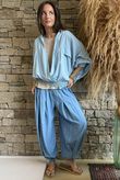 Basso Button Drape Batwing Shirt Baby Blue